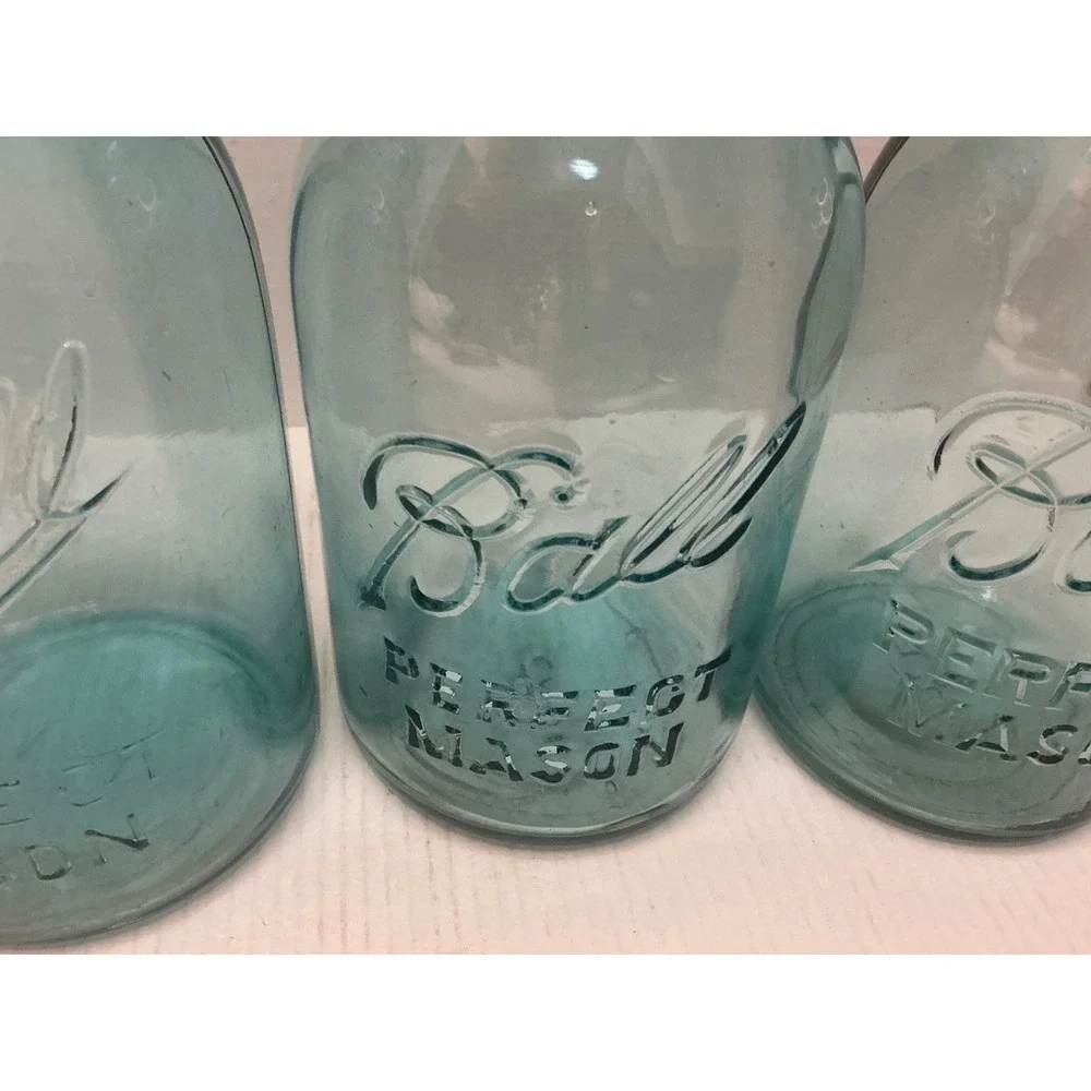 Ball Vintage Mason Jars Set of 4 Aqua Blue Glass Perfect Mason Quart Farmhouse